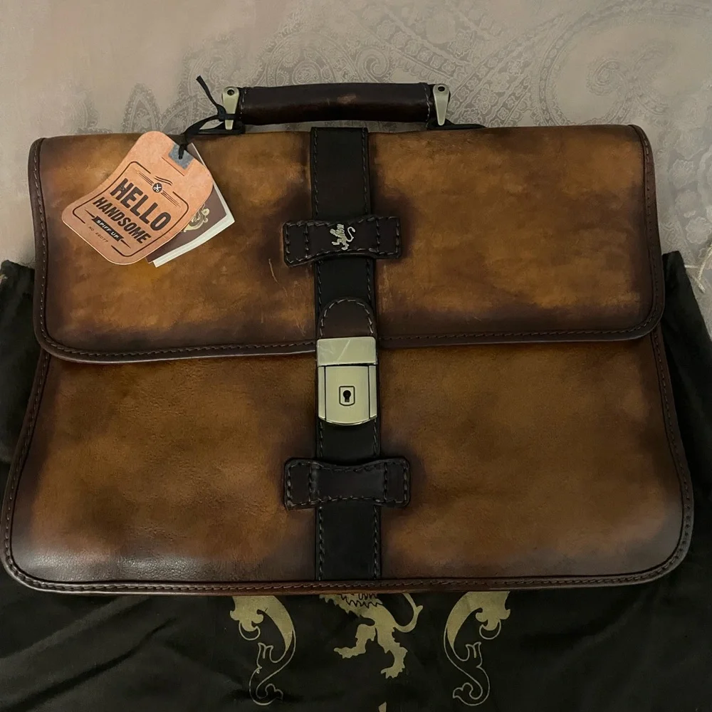 Pratesi Firenze Mens Italian Brown Briefcase
